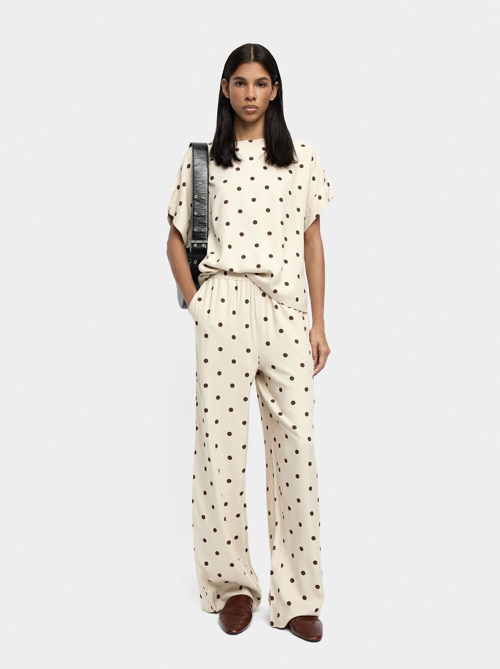 Trousers with polka dots with elastic waist