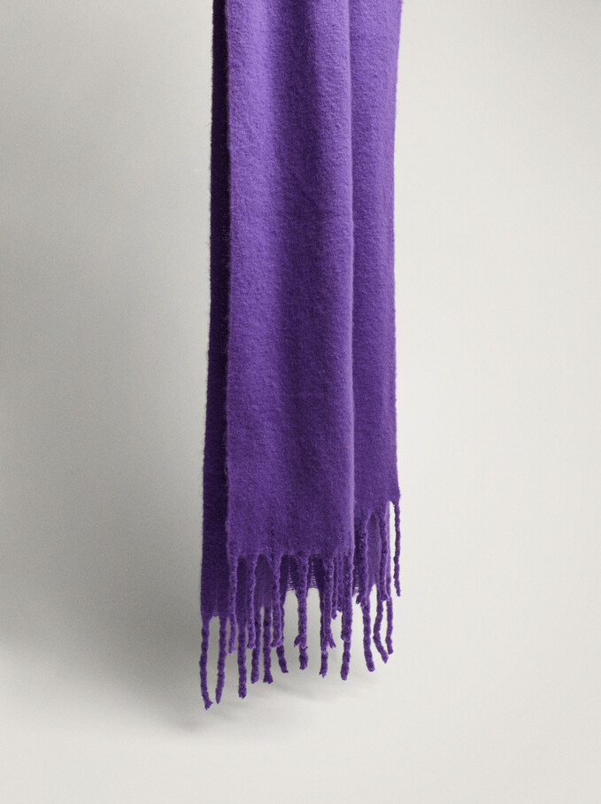 Blanket Scarf With Fringing, Purple, hi-res