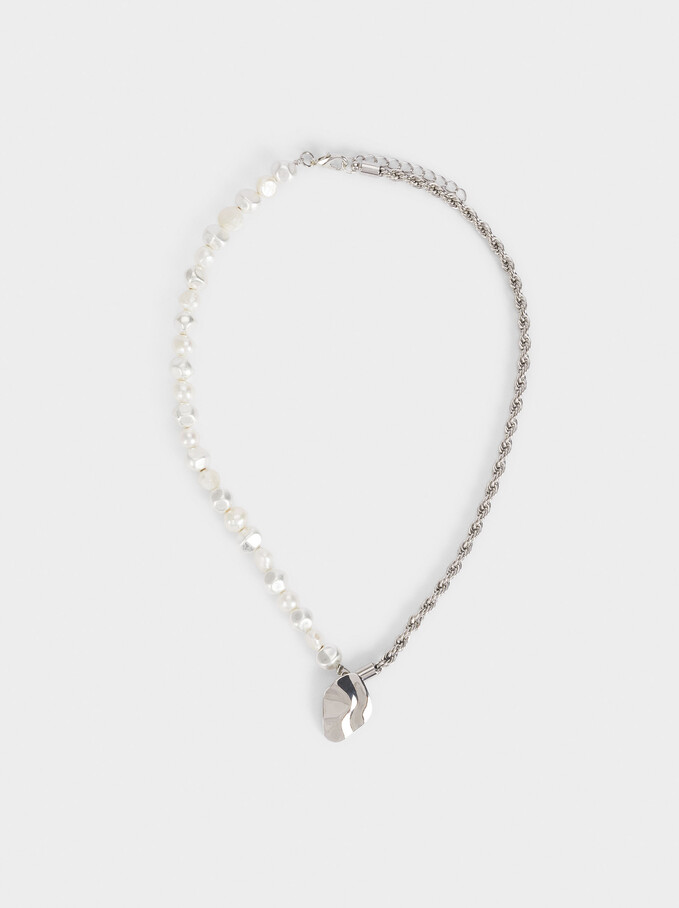 Short Necklace With Pearls, Silver, hi-res