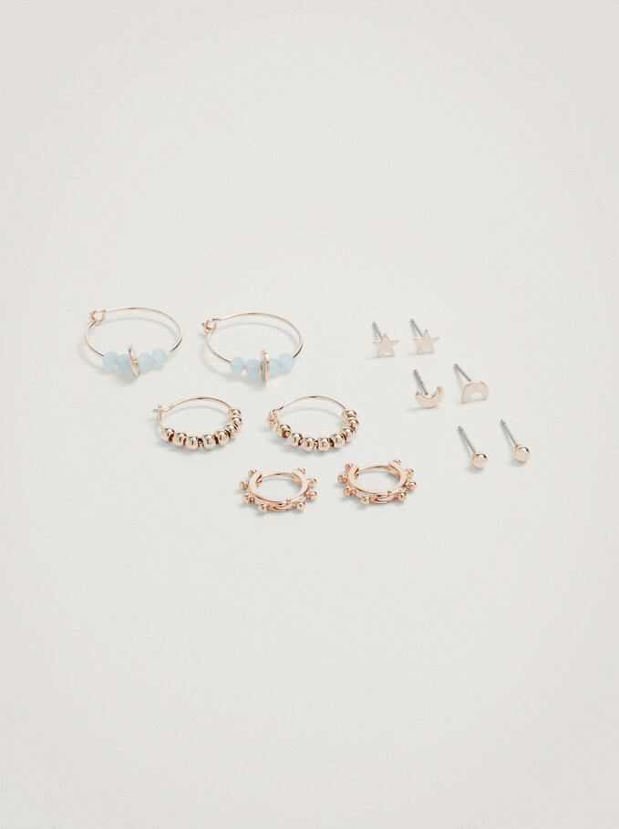 Set Of Earrings With Stone, Orange, hi-res