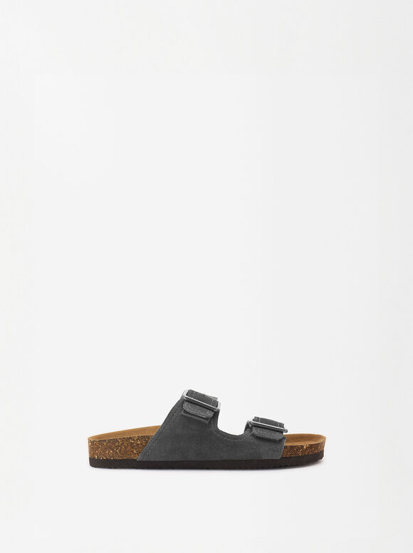 Sandals With Leather Buckles, Grey, hi-res