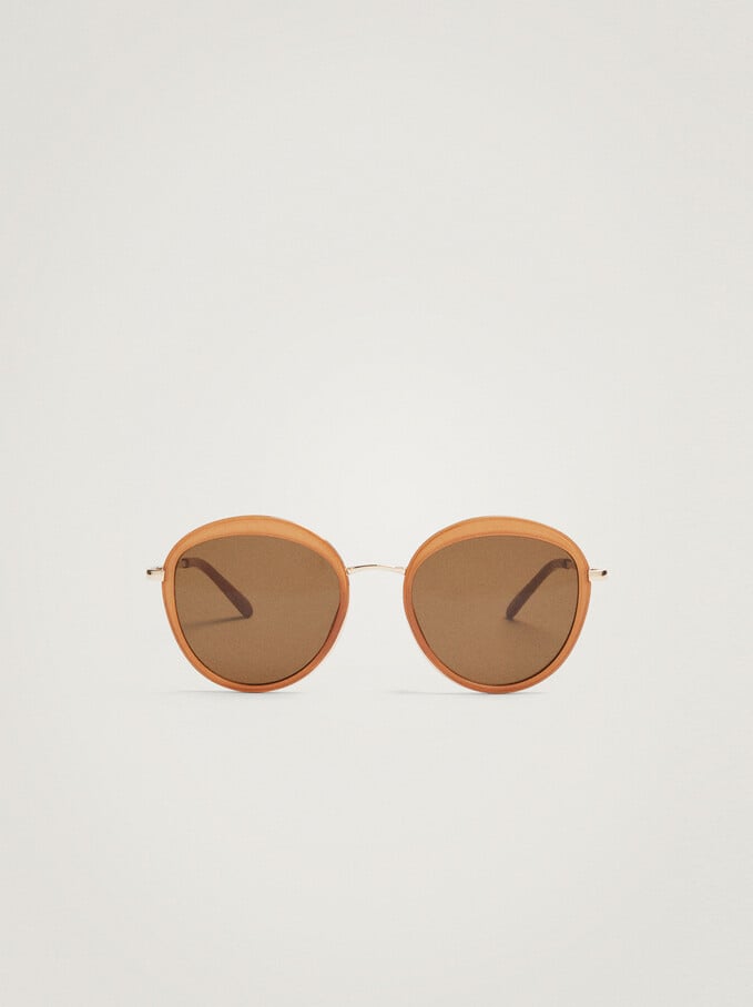 Sunglasses With Round Frames, Mustard, hi-res