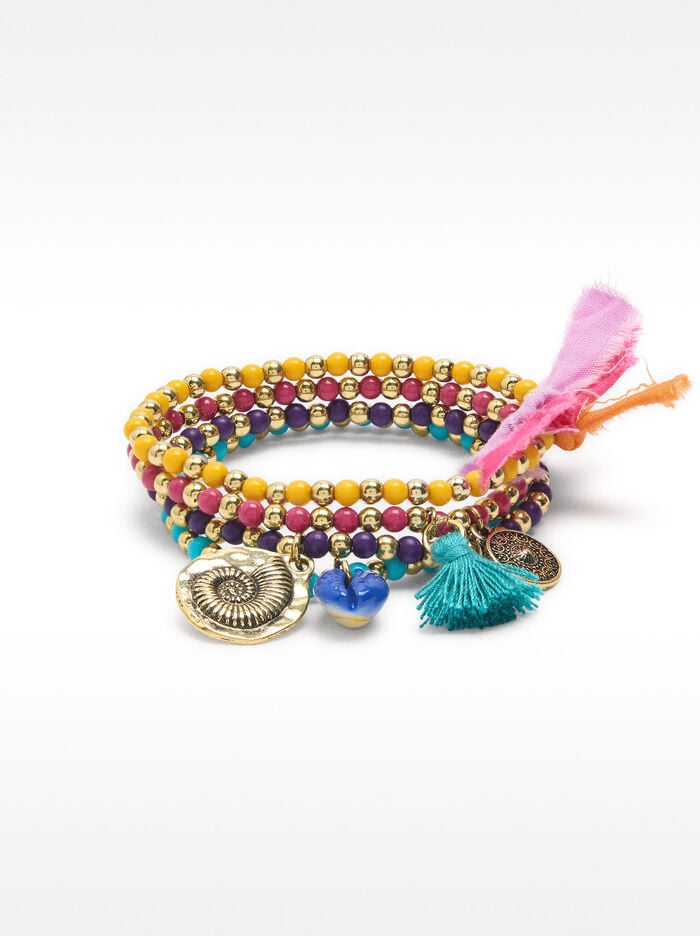 Set de pulseras elásticas multicolor con charms