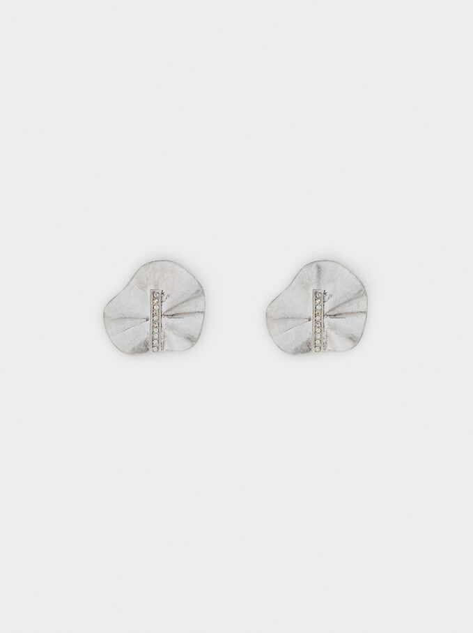 Short Silver-Plated Earrings, Silver, hi-res