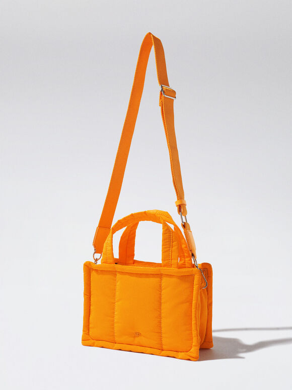 Nylon Quilted Tote Bag, Orange, hi-res