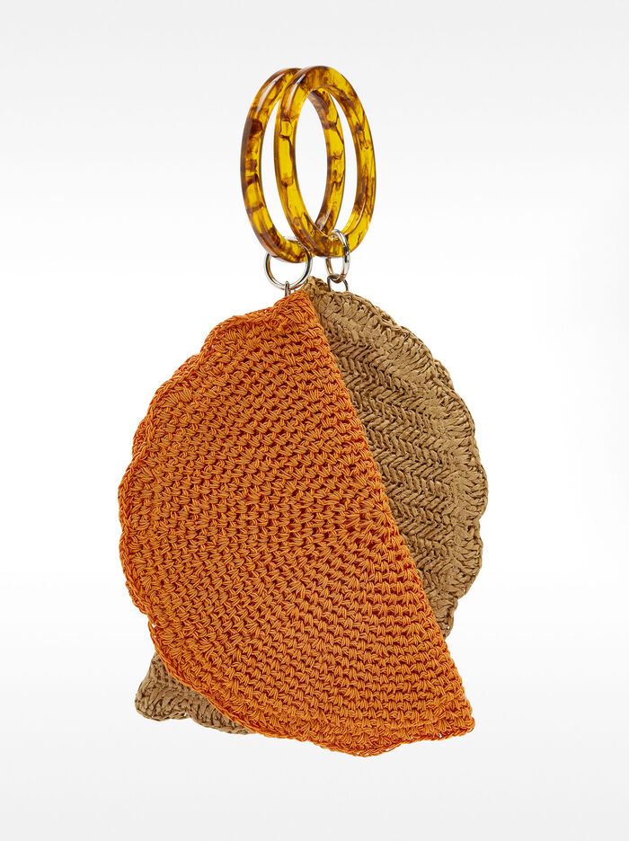 Oval straw-effect handbag