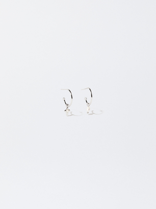 925 Silver Hoop Earrings With Freshwater Pearls, White, hi-res
