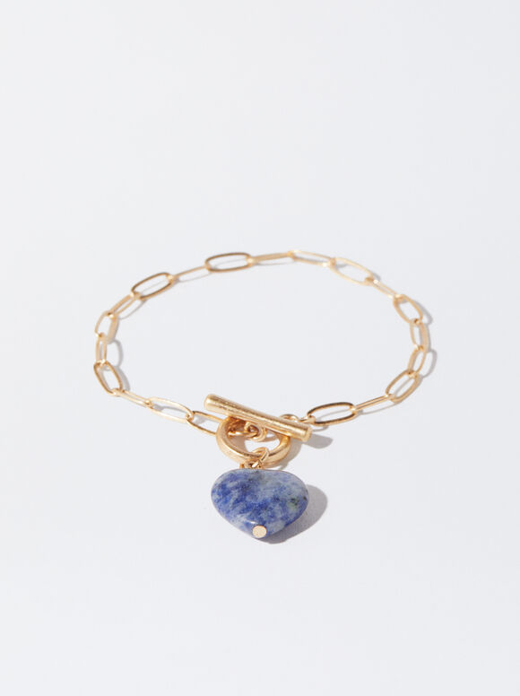 Bracelet Avec Pierre Coeur, Bleu, hi-res
