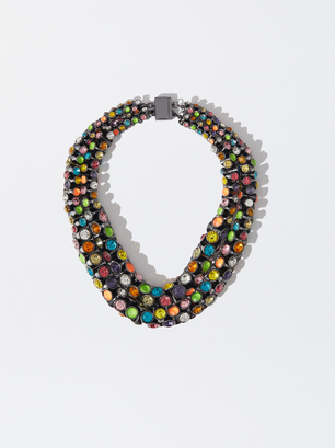 Short Necklace With Multicoloured Stones, Multicolor, hi-res