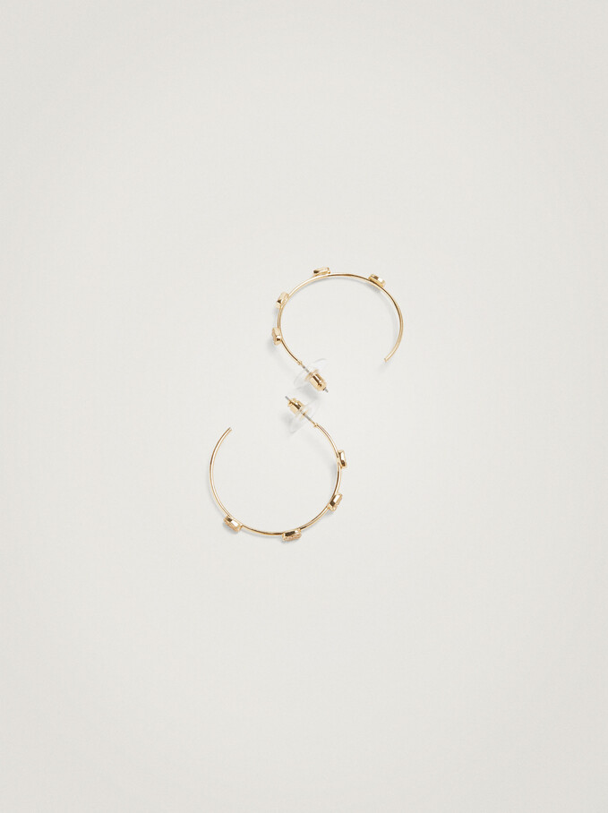 Hoop Earrings With Zirconia, Golden, hi-res