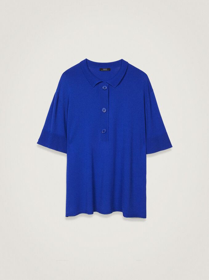 Knit Polo Shirt, Blue, hi-res