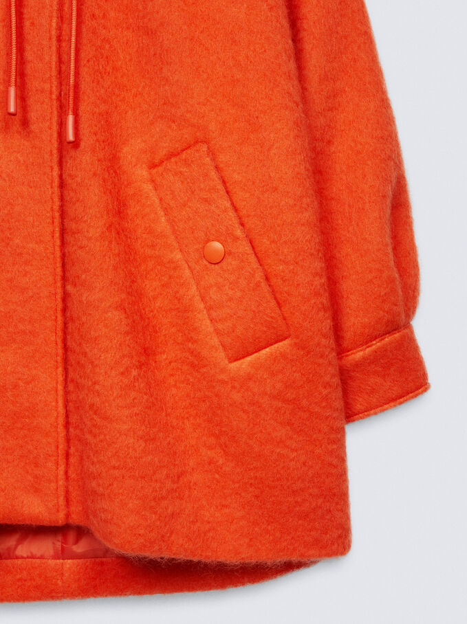 Wool Coat With Hood, Orange, hi-res