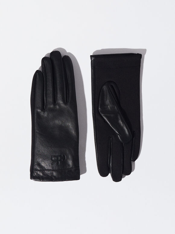 Leather Gloves, Black, hi-res