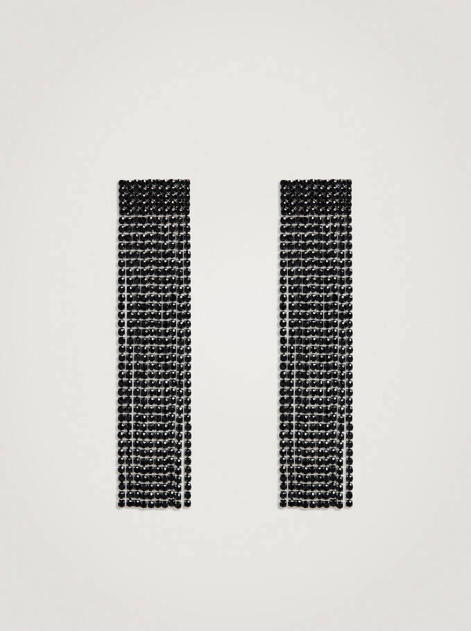 Earrings With Strass, Black, hi-res