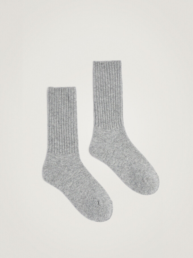 Cashmere Wool Socks, Grey, hi-res