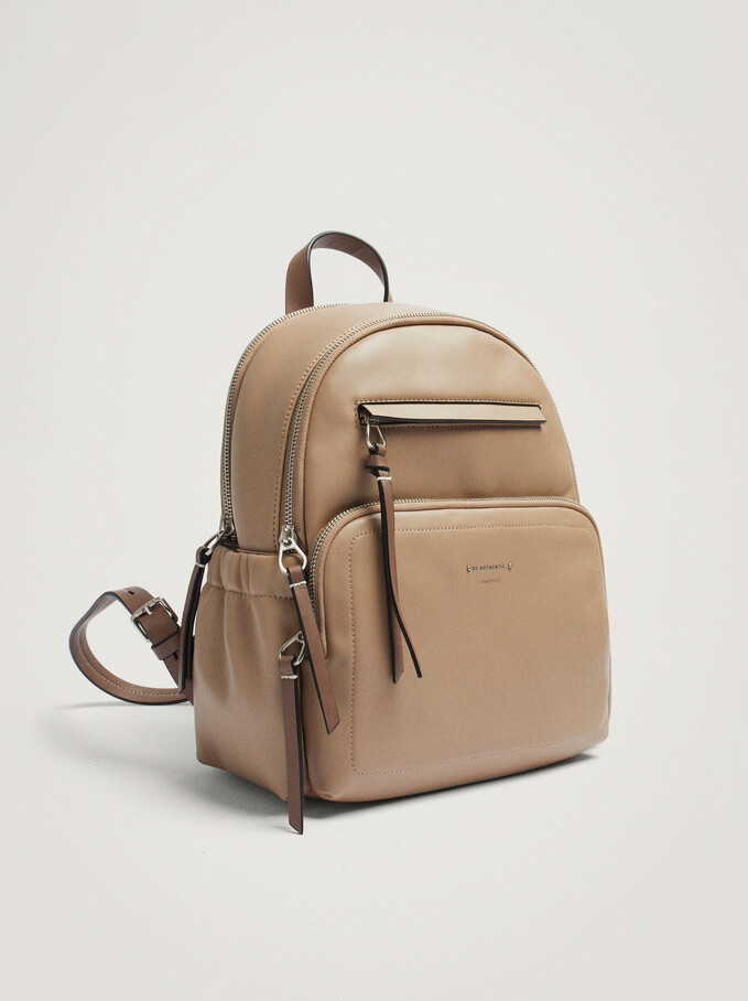 Backpack With Outer Pockets, Beige, hi-res