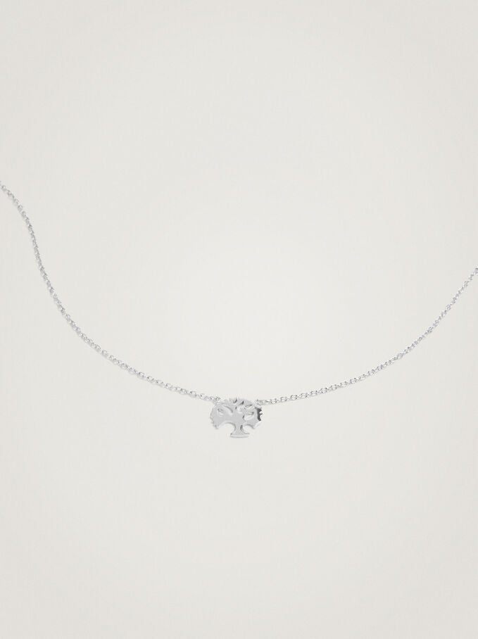 Short 925 Silver Tree Necklace, Silver, hi-res