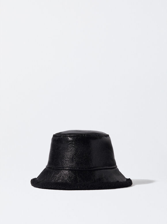 Waterproof Patent Bucket Hat, Black, hi-res
