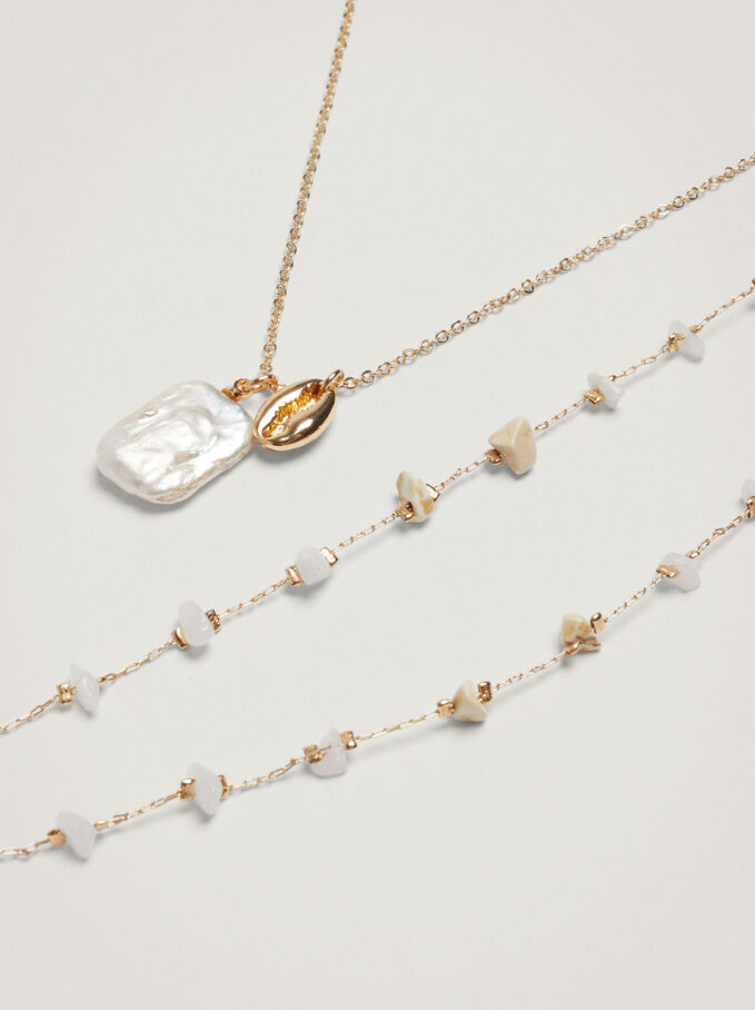Set Of Necklaces With Freshwater Pearl, Golden, hi-res