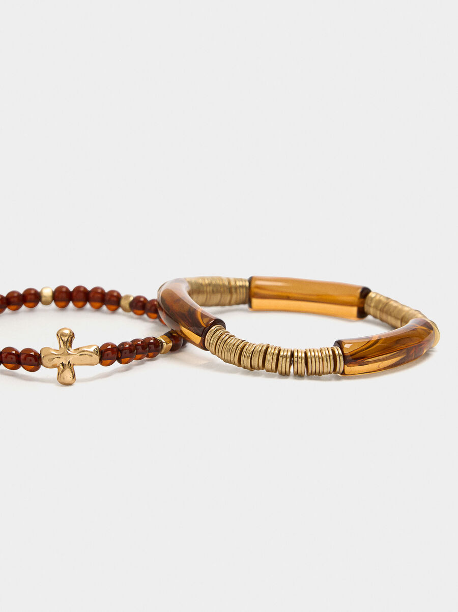 Set of elastic bracelets with stone effect