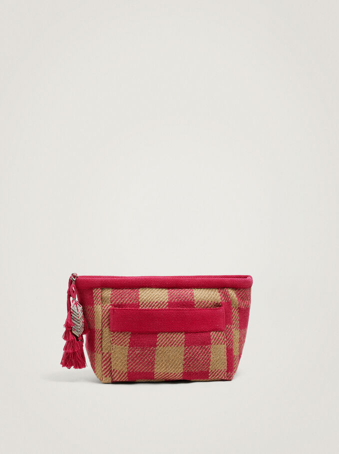 Gingham Cosmetic Purse, Pink, hi-res