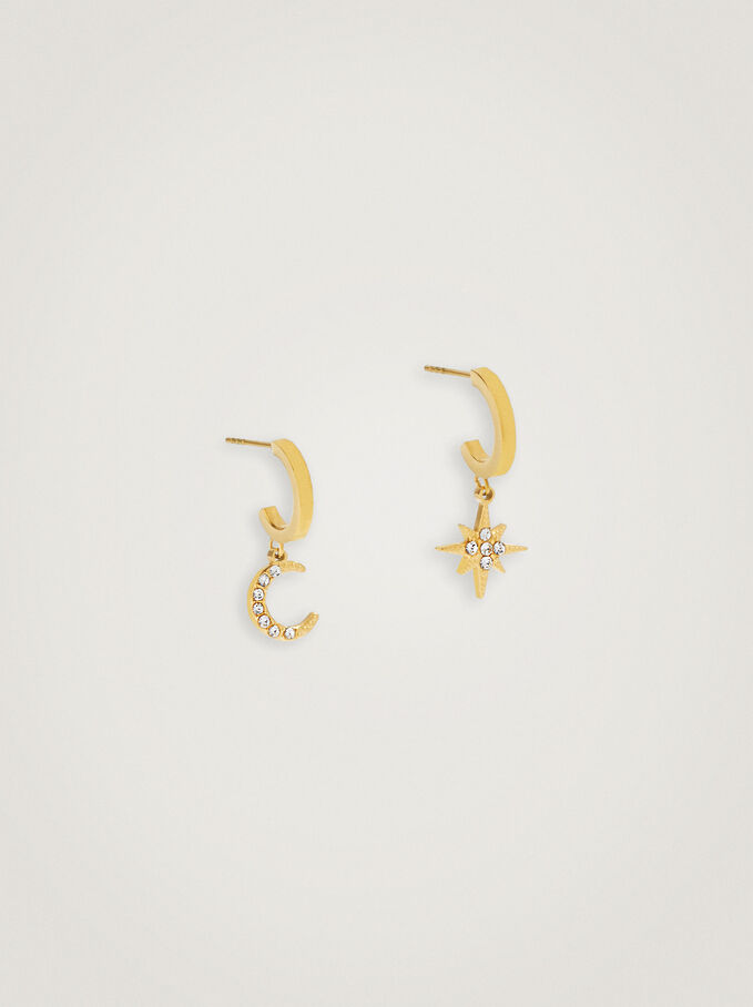 Steel Hoops With Moon And Star, Golden, hi-res
