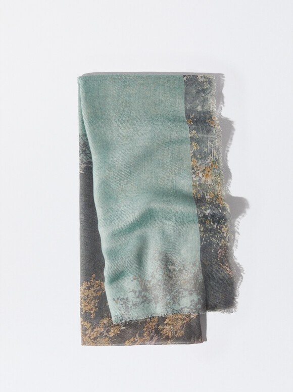 Printed Scarf, Green, hi-res