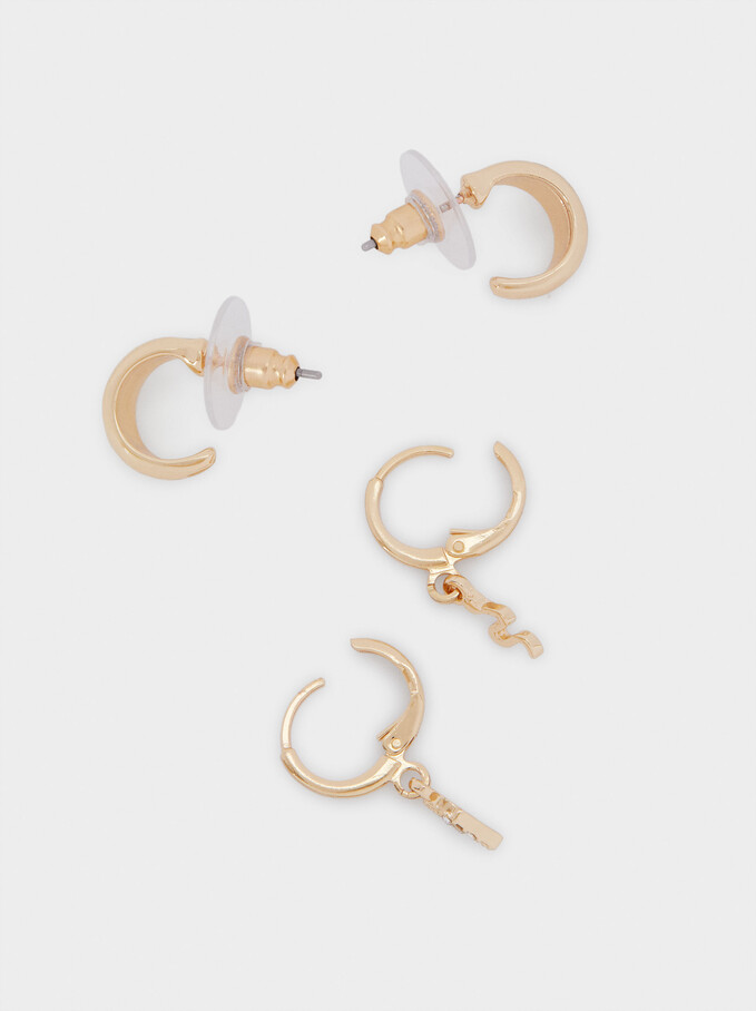 Set Of Hoop Earrings With Charms, Golden, hi-res