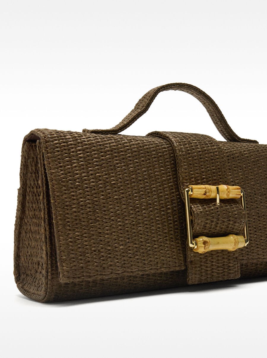 Crossbody bag with straw effect and buckle