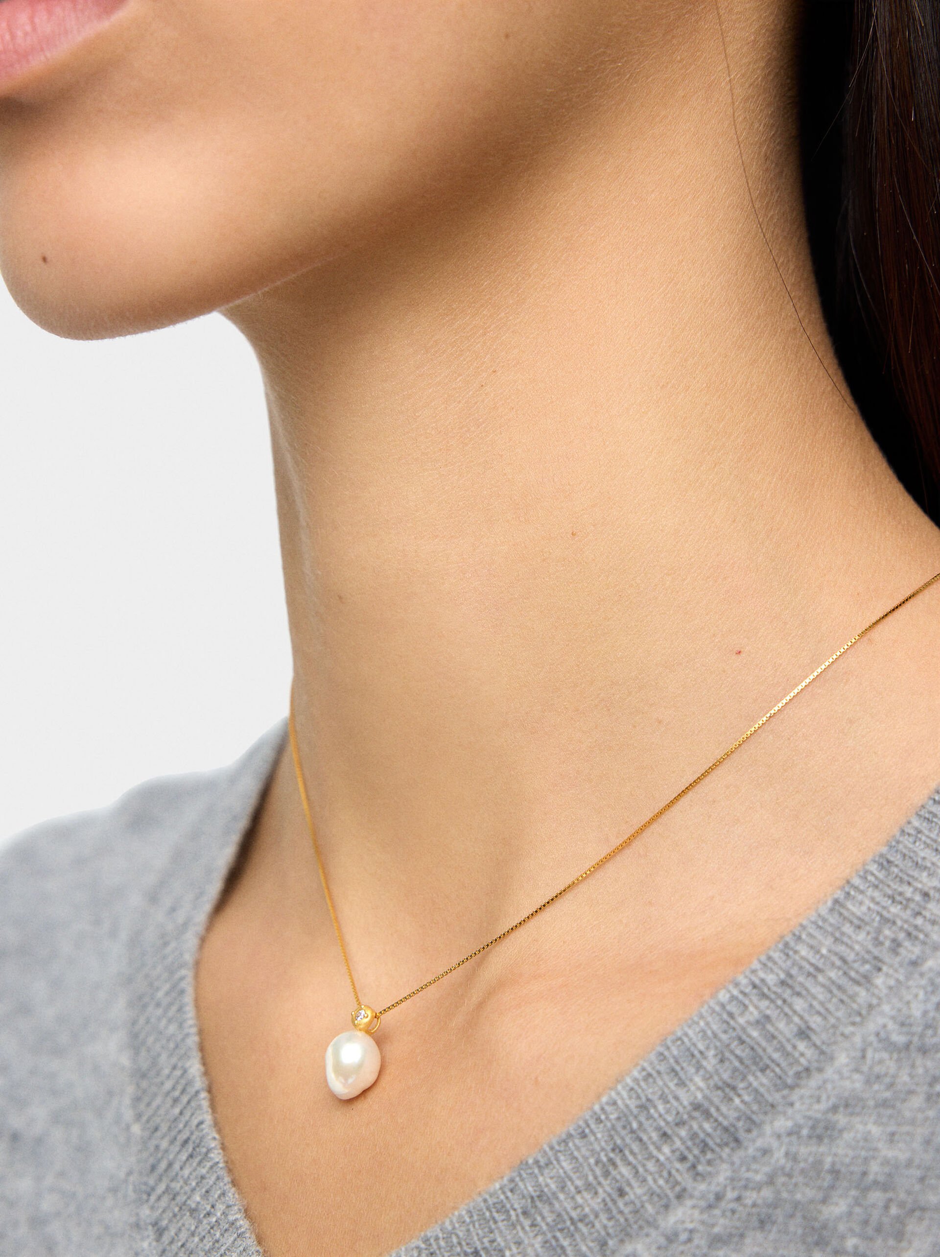 Necklace with freshwater pearl pendant – 925 sterling silver image number 1.0