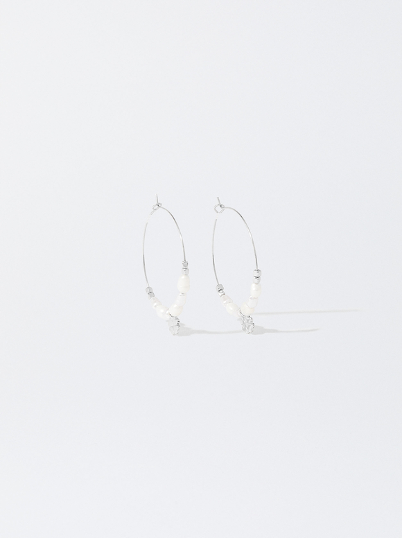 Hoop Earrings With Freshwater Pearls, Silver, hi-res
