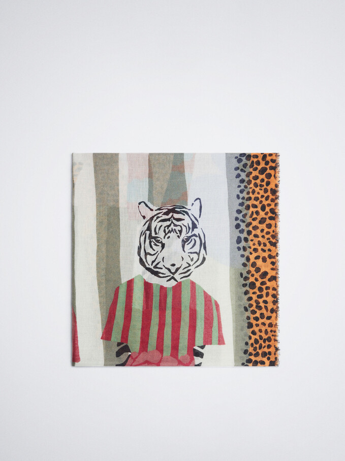 Foulard Imprimé, Orange, hi-res