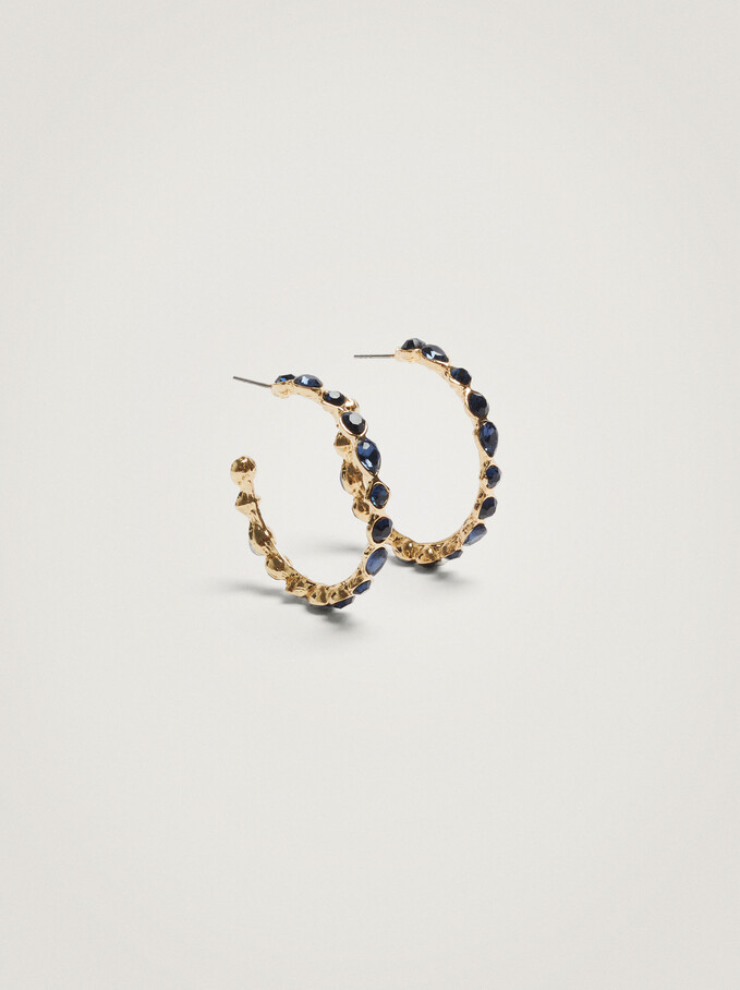 Hoop Earrings With Crystals, Blue, hi-res