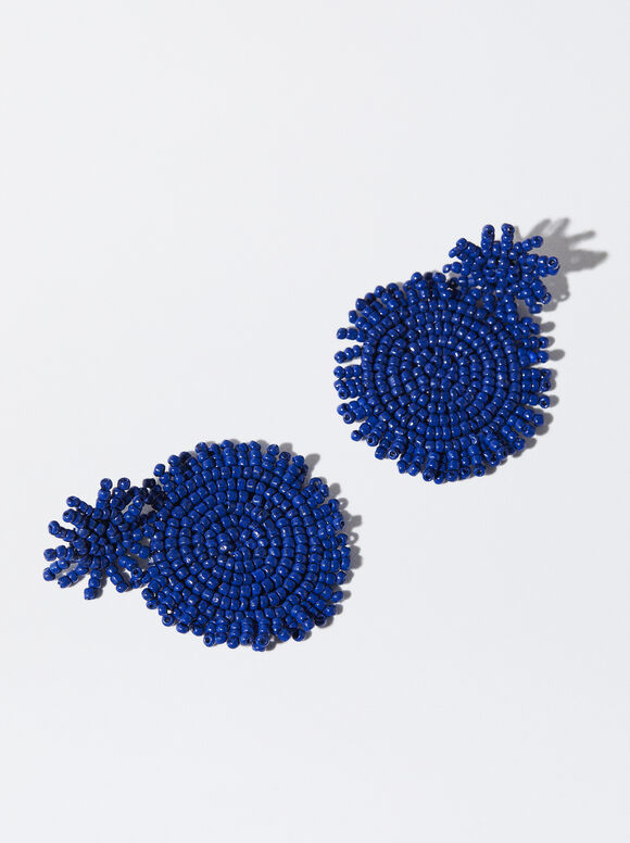 Earrings With Beads, Navy, hi-res