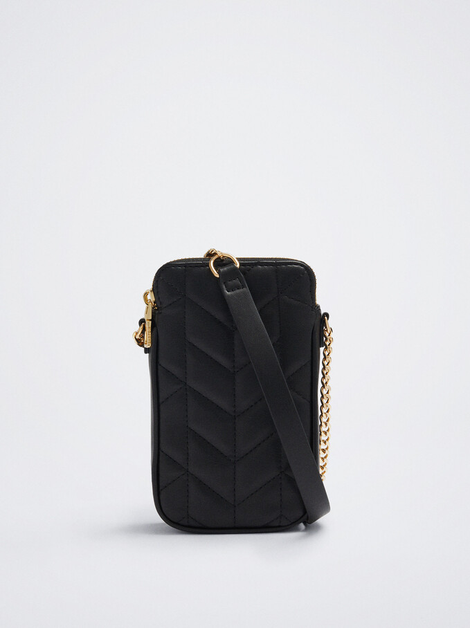 Bolso Móvil Acolchado Con Cadena, Negro, hi-res