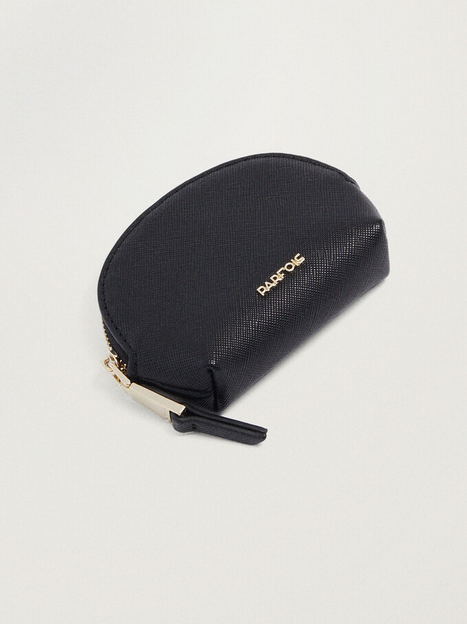 Plain Coin Purse With Zip Fastening, Black, hi-res
