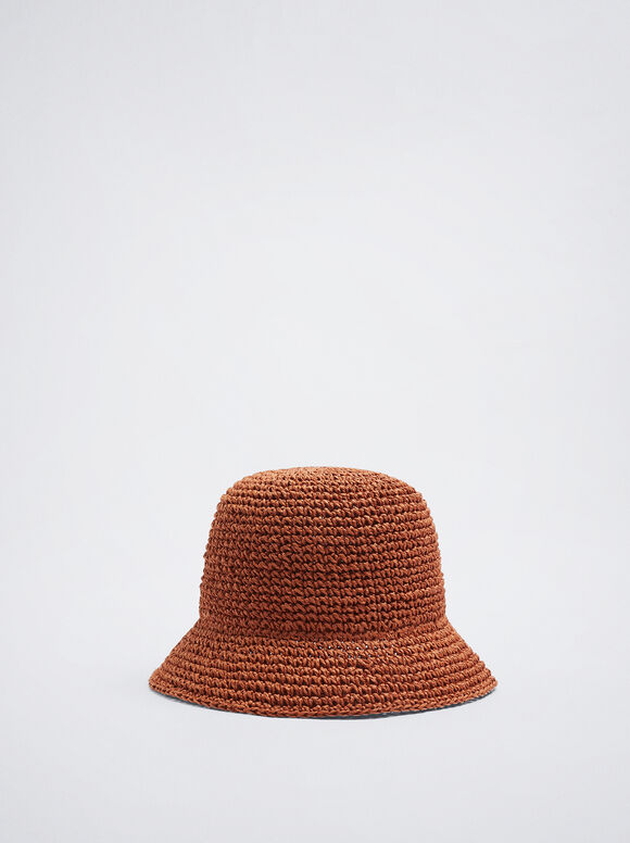 Straw Bucket Hat, Orange, hi-res