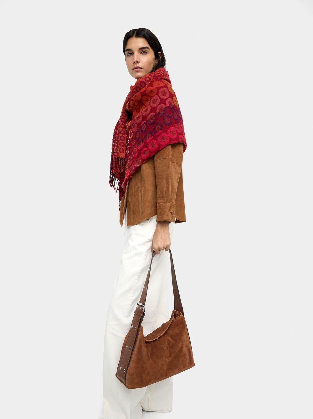 Suede leather shoulder bag M