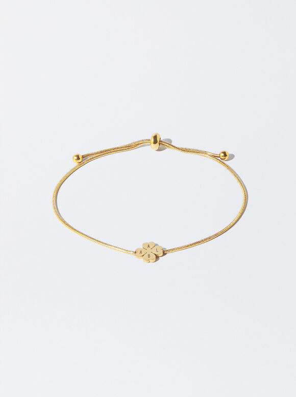 Online Exclusive - Stainless Steel Bracelet With Customisable Clover, Golden, hi-res