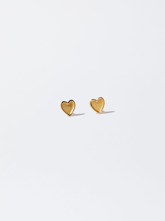 925 Silver Heart Studs, Golden, hi-res
