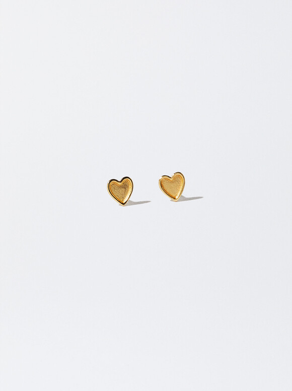 925 Silver Heart Studs, Golden, hi-res