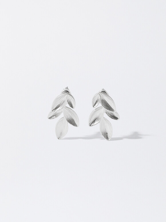 Earrings With Leaves, Silver, hi-res