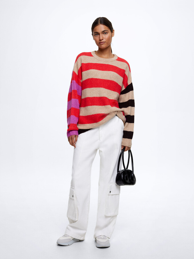 Striped Knit Sweater, Multicolor, hi-res