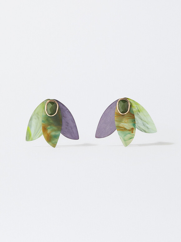 Flower Earrings With Resin, Multicolor, hi-res