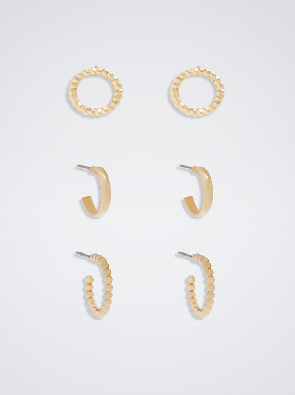 Golden Earrings Set, Golden, hi-res