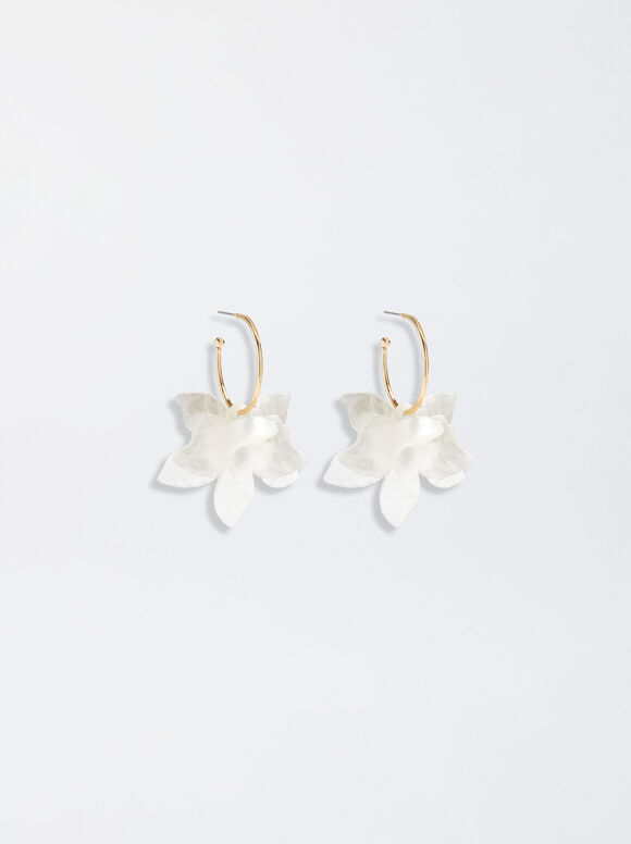 Flower Earrings, White, hi-res
