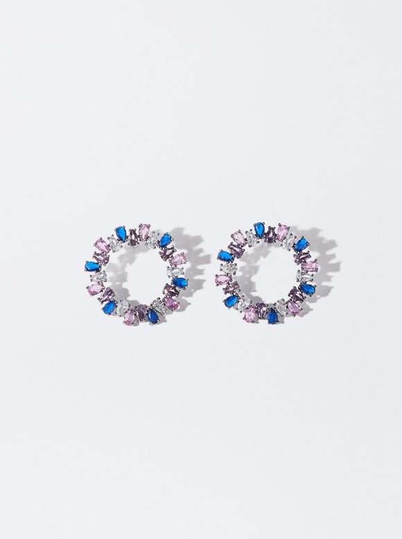 Earrings With Zirconia, Multicolor, hi-res