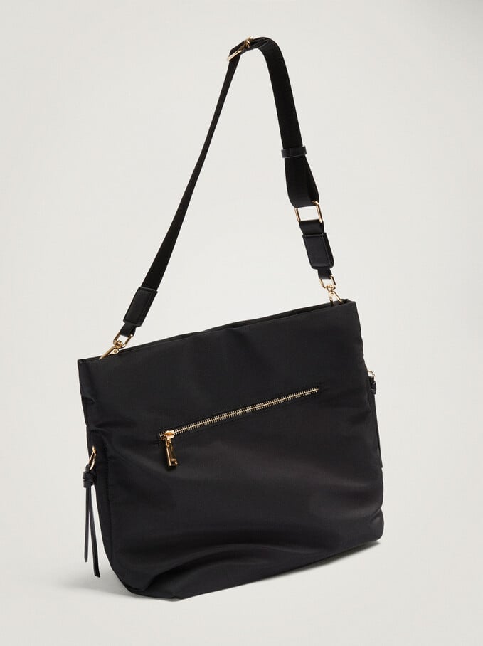 Nylon Shoulder Bag With Double Handle, Black, hi-res