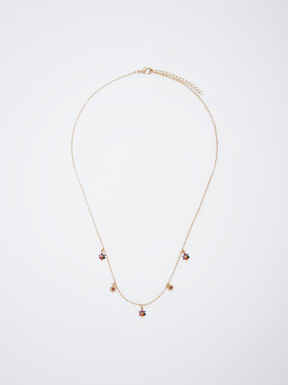 Flower And Crystals Necklace, Multicolor, hi-res