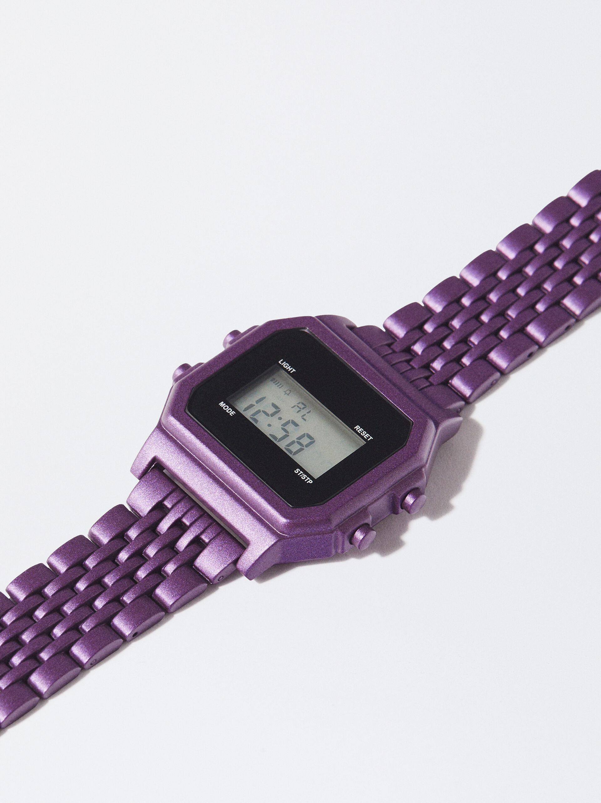 Digital Watch With Metallic Mesh Wristband image number 2.0
